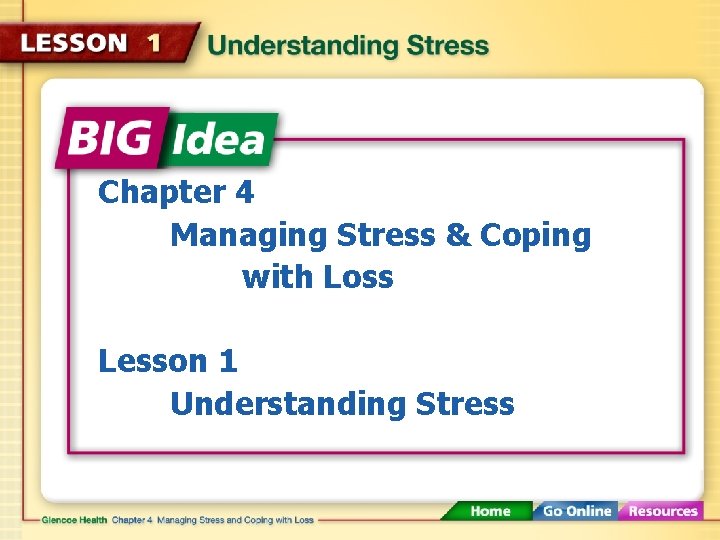 Chapter 4 Managing Stress & Coping with Loss Lesson 1 Understanding Stress 