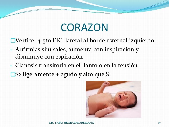 CORAZON �Vértice: 4 -5 to EIC, lateral al borde esternal izquierdo - Arritmias sinusales,