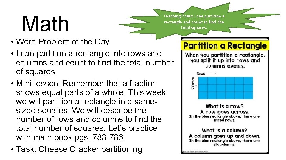 Math Teaching Point: I can partition a rectangle and count to find the total