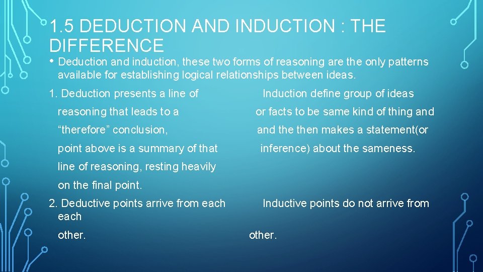 1. 5 DEDUCTION AND INDUCTION : THE DIFFERENCE • Deduction and induction, these two