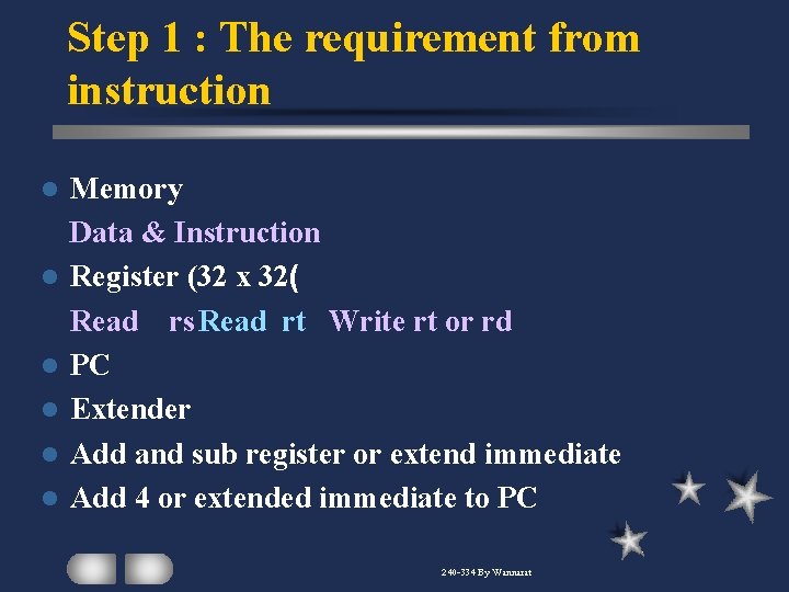Step 1 : The requirement from instruction l l l Memory Data & Instruction
