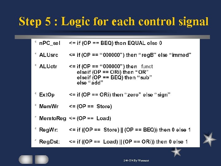 Step 5 : Logic for each control signal 240 -334 By Wannarat 