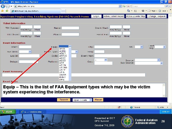 Equip – This is the list of FAA Equipment types which may be the