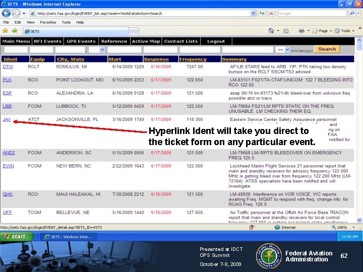 Hyperlink Ident will take you direct to the ticket form on any particular event.