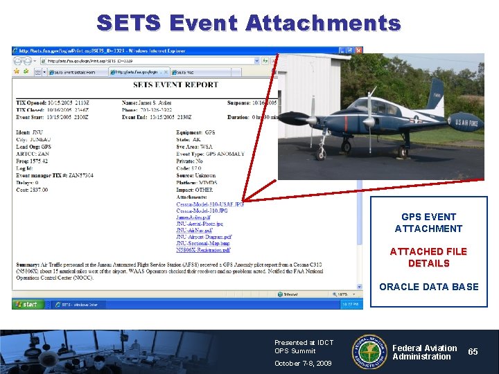 SETS Event Attachments GPS EVENT ATTACHMENT ATTACHED FILE DETAILS ORACLE DATA BASE Presented at
