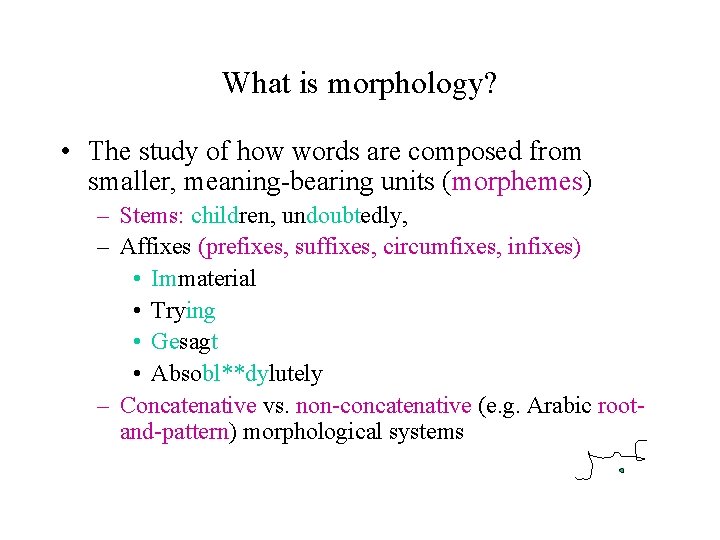 What is morphology? • The study of how words are composed from smaller, meaning-bearing What is morphology? • The study of how words are composed from smaller, meaning-bearing