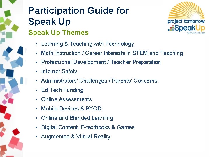 Participation Guide for Speak Up Themes ▪ Learning & Teaching with Technology ▪ Math