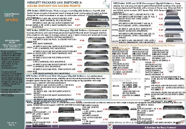 HEWLETT PACKARD LAN SWITCHES & ARUBA INSTANT ON ACCESS POINTS HPE Switch 1920 Simple