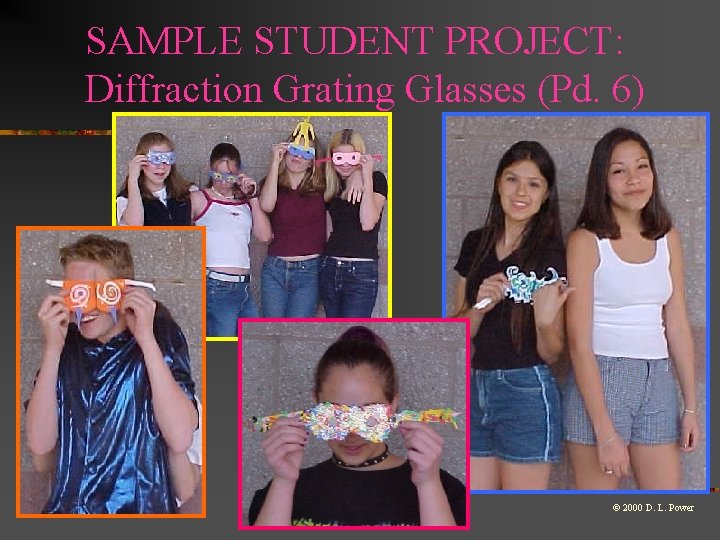 SAMPLE STUDENT PROJECT: Diffraction Grating Glasses (Pd. 6) © 2000 D. L. Power 
