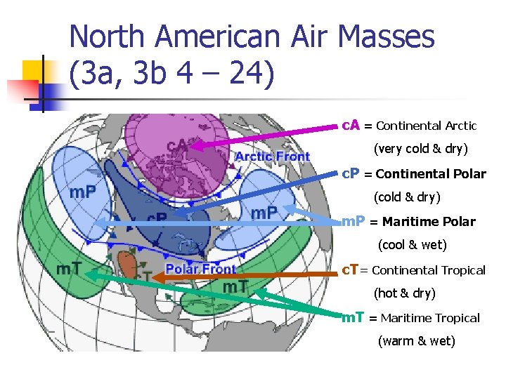 North American Air Masses (3 a, 3 b 4 – 24) c. A =