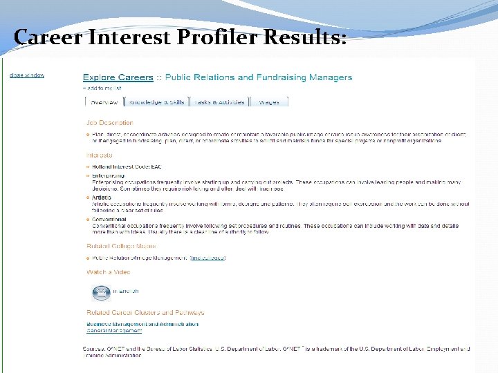 Career Interest Profiler Results: 