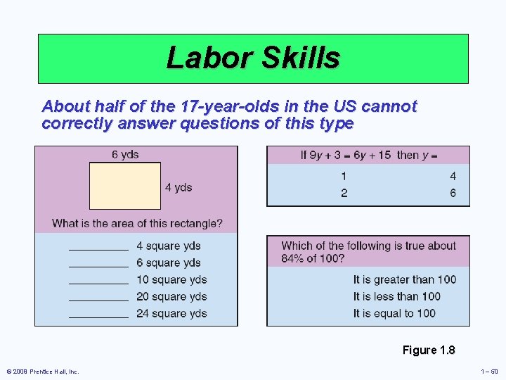 Labor Skills About half of the 17 -year-olds in the US cannot correctly answer