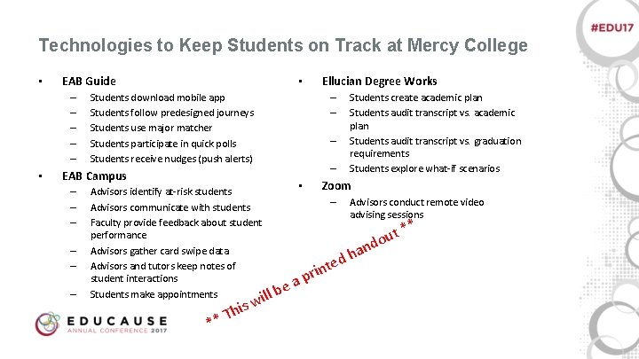 Technologies to Keep Students on Track at Mercy College • EAB Guide – –