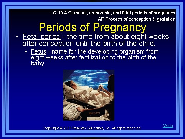 LO 10. 4 Germinal, embryonic, and fetal periods of pregnancy AP Process of conception