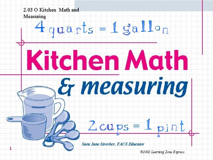 2. 03 O Kitchen Math and Measuring = = 1 Sara Jane Strecker, FACS