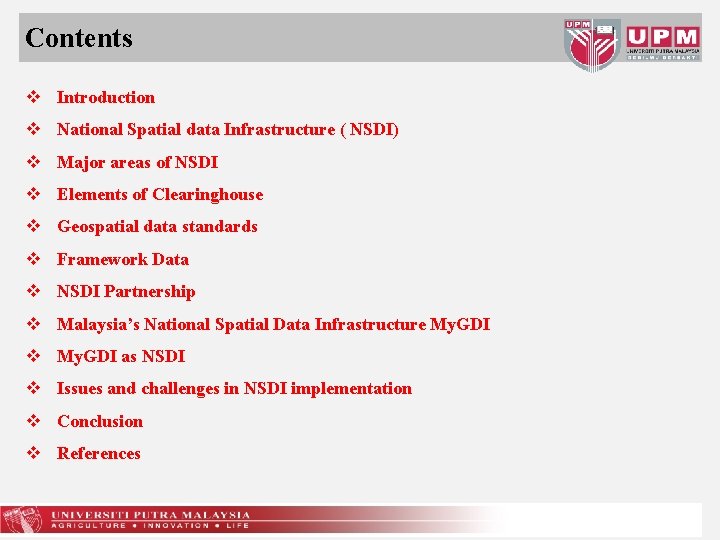 Contents v Introduction v National Spatial data Infrastructure ( NSDI) v Major areas of