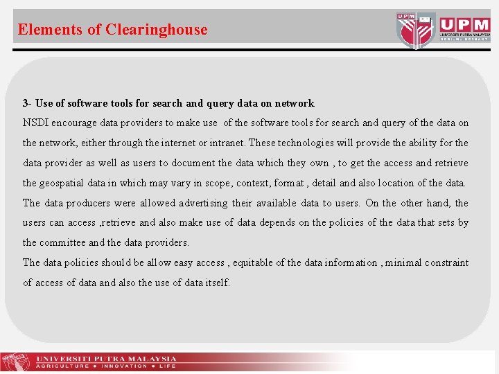 Elements of Clearinghouse 3 - Use of software tools for search and query data