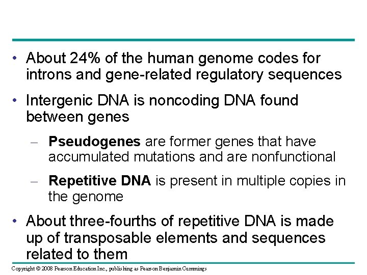  • About 24% of the human genome codes for introns and gene-related regulatory