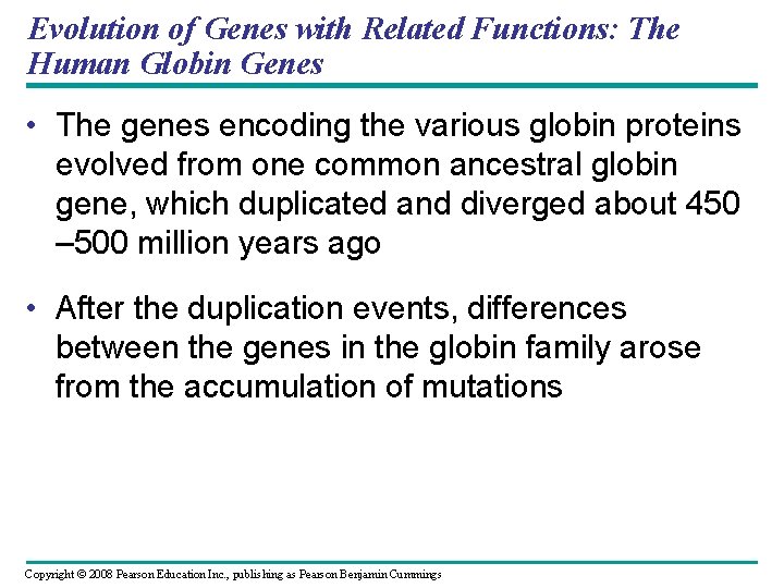 Evolution of Genes with Related Functions: The Human Globin Genes • The genes encoding
