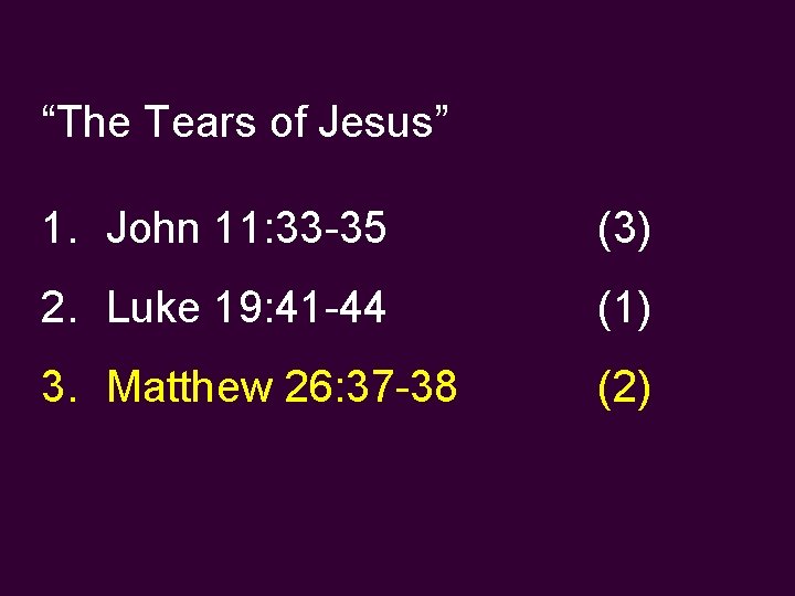 “The Tears of Jesus” 1. John 11: 33 -35 (3) 2. Luke 19: 41