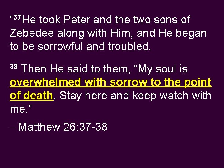 “ 37 He took Peter and the two sons of Zebedee along with Him,