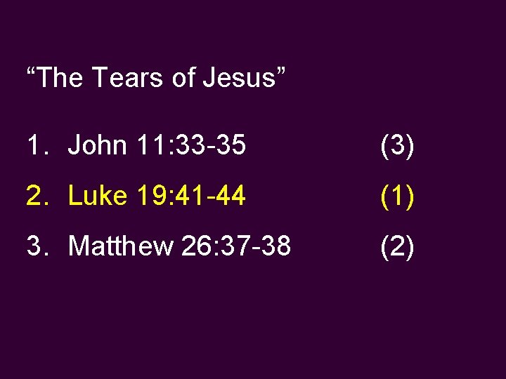 “The Tears of Jesus” 1. John 11: 33 -35 (3) 2. Luke 19: 41