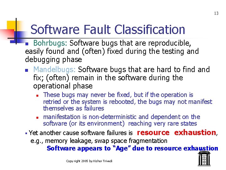 13 Software Fault Classification Bohrbugs: Software bugs that are reproducible, easily found and (often)