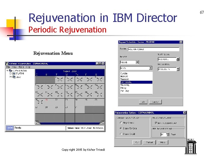 Rejuvenation in IBM Director Periodic Rejuvenation Menu Copy right 2005 by Kishor Trivedi 67