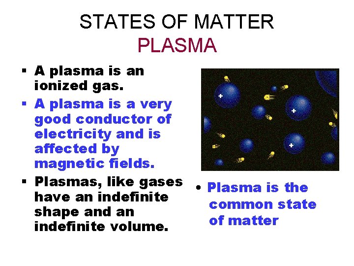 STATES OF MATTER PLASMA § A plasma is an ionized gas. § A plasma