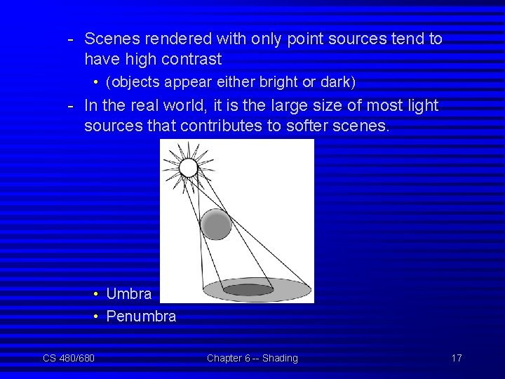 - Scenes rendered with only point sources tend to have high contrast • (objects
