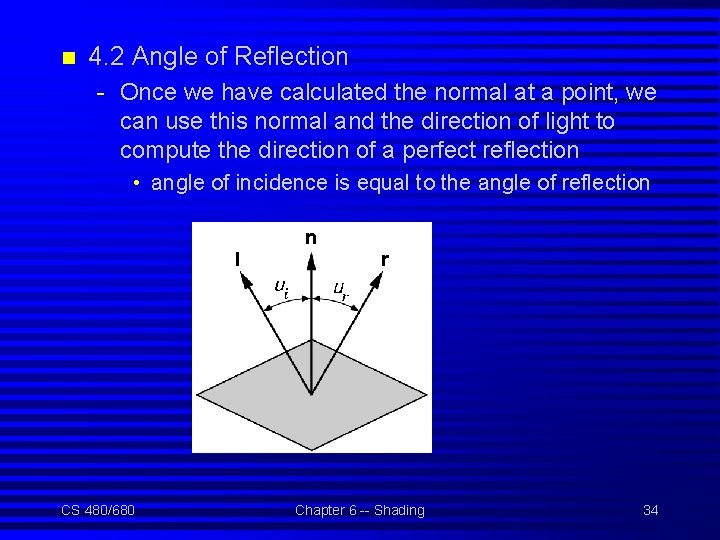 n 4. 2 Angle of Reflection - Once we have calculated the normal at