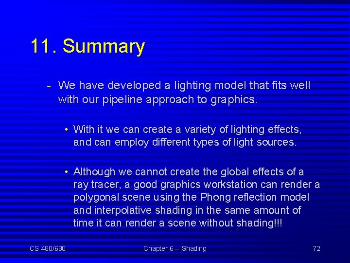 11. Summary - We have developed a lighting model that fits well with our