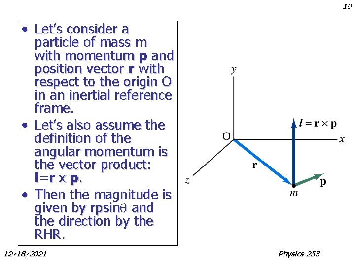 19 • Let’s consider a particle of mass m with momentum p and position