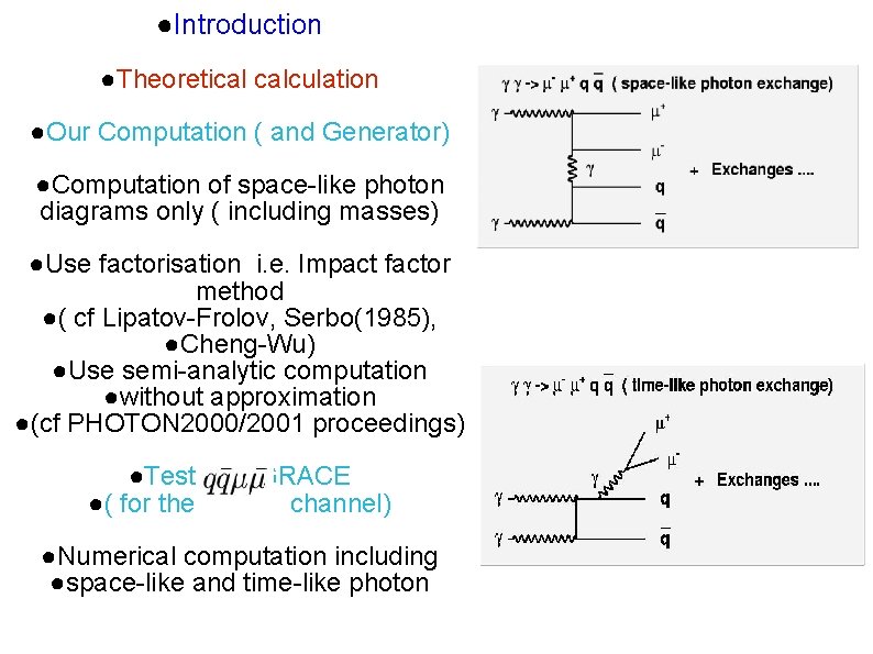 ●Introduction ●Theoretical calculation ●Our Computation ( and Generator) ●Computation of space-like photon diagrams only