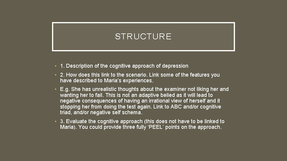 STRUCTURE • 1. Description of the cognitive approach of depression • 2. How does STRUCTURE • 1. Description of the cognitive approach of depression • 2. How does