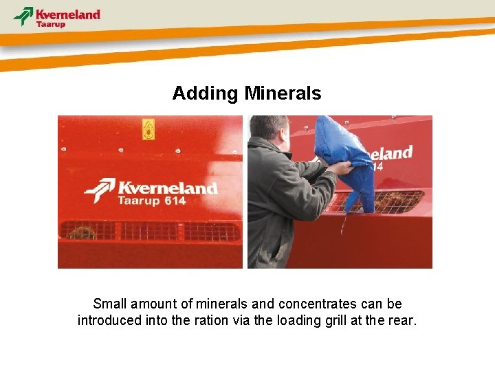 Adding Minerals Small amount of minerals and concentrates can be introduced into the ration