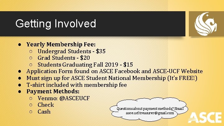 Getting Involved ● Yearly Membership Fee: ○ Undergrad Students - $35 ○ Grad Students
