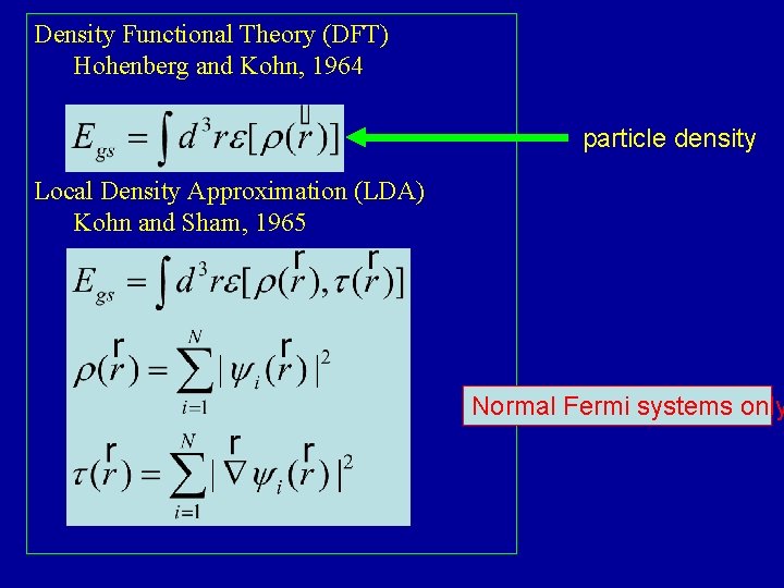 Density Functional Theory (DFT) Hohenberg and Kohn, 1964 particle density Local Density Approximation (LDA)