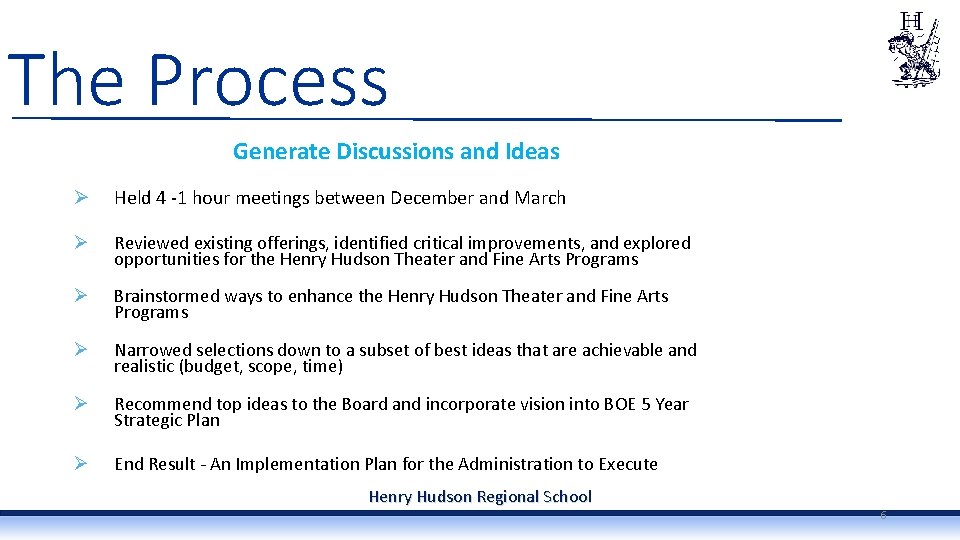 The Process Generate Discussions and Ideas Ø Held 4 -1 hour meetings between December