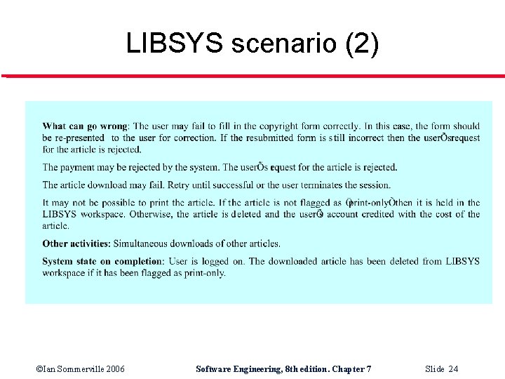 LIBSYS scenario (2) ©Ian Sommerville 2006 Software Engineering, 8 th edition. Chapter 7 Slide