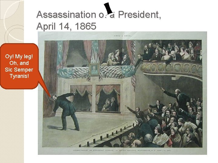Assassination of a President, April 14, 1865 Oy! My leg! Oh, and Sic Semper