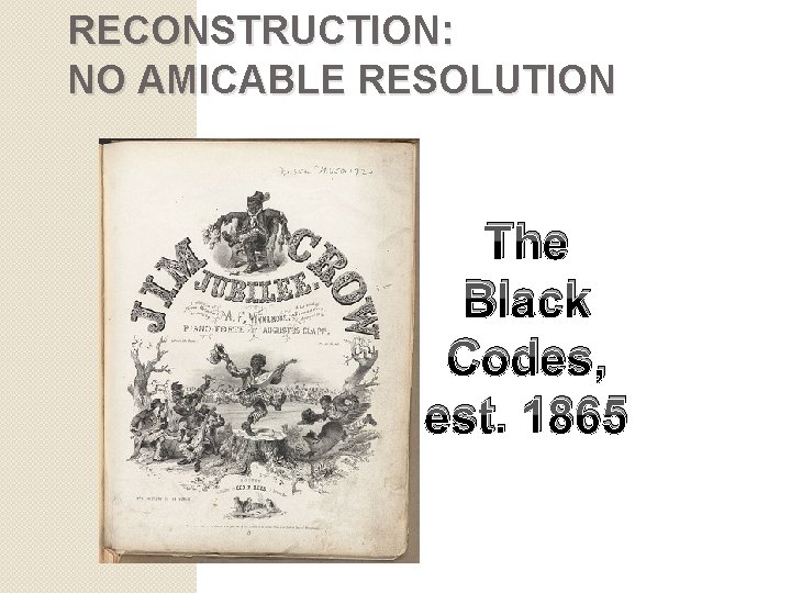 RECONSTRUCTION: NO AMICABLE RESOLUTION The Black Codes, est. 1865 