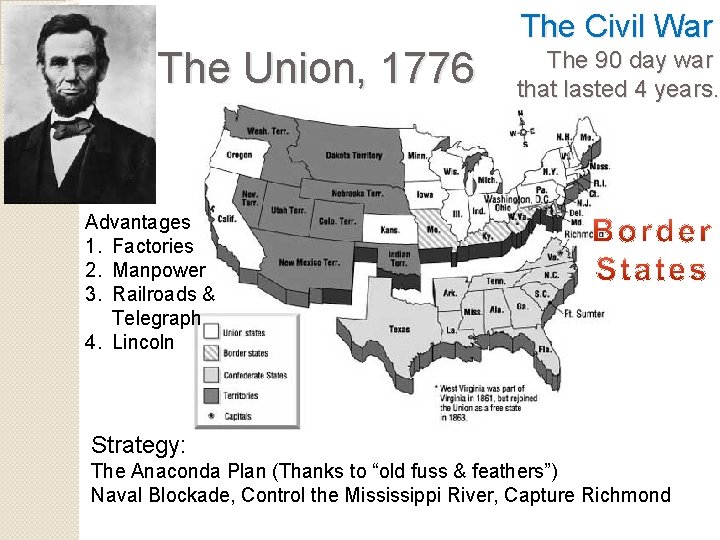 The Union, 1776 The Civil War The 90 day war that lasted 4 years.