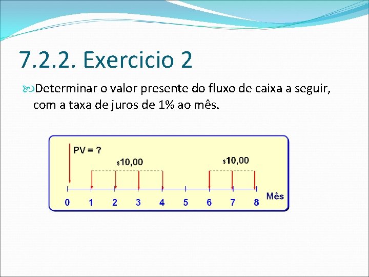 7. 2. 2. Exercicio 2 Determinar o valor presente do fluxo de caixa a