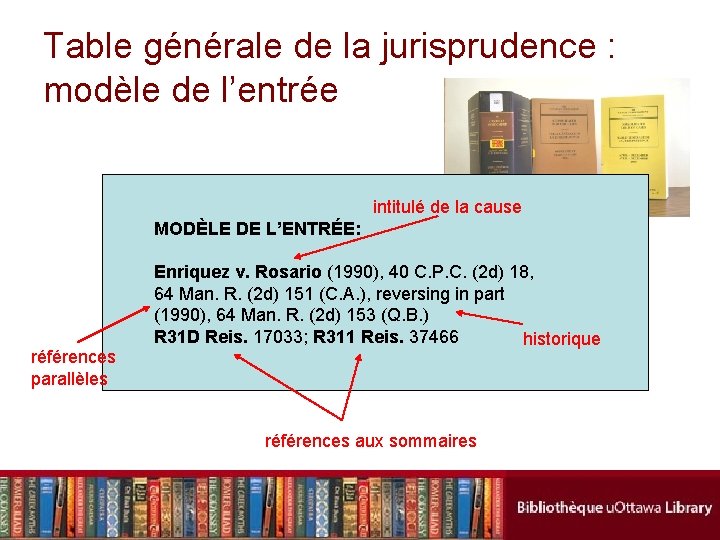 Table générale de la jurisprudence : modèle de l’entrée intitulé de la cause MODÈLE