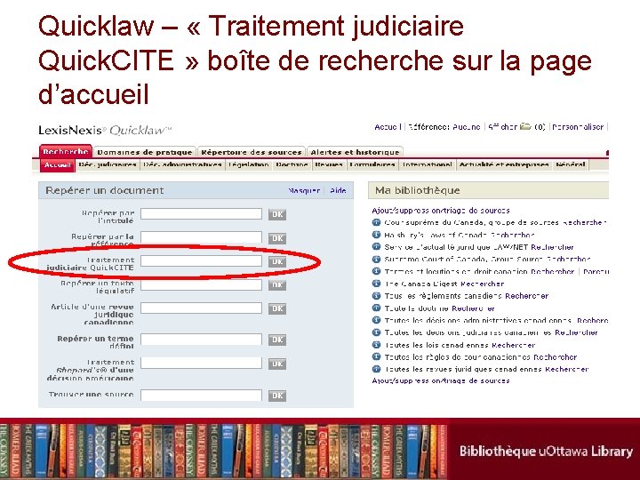 Quicklaw – « Traitement judiciaire Quick. CITE » boîte de recherche sur la page