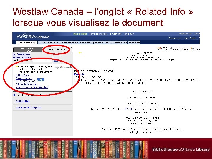 Westlaw Canada – l’onglet « Related Info » lorsque vous visualisez le document 