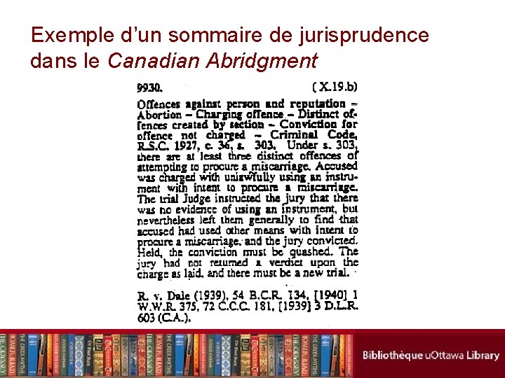 Exemple d’un sommaire de jurisprudence dans le Canadian Abridgment 