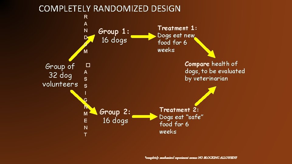 COMPLETELY RANDOMIZED DESIGN R A N D O M Group of 32 dog volunteers COMPLETELY RANDOMIZED DESIGN R A N D O M Group of 32 dog volunteers