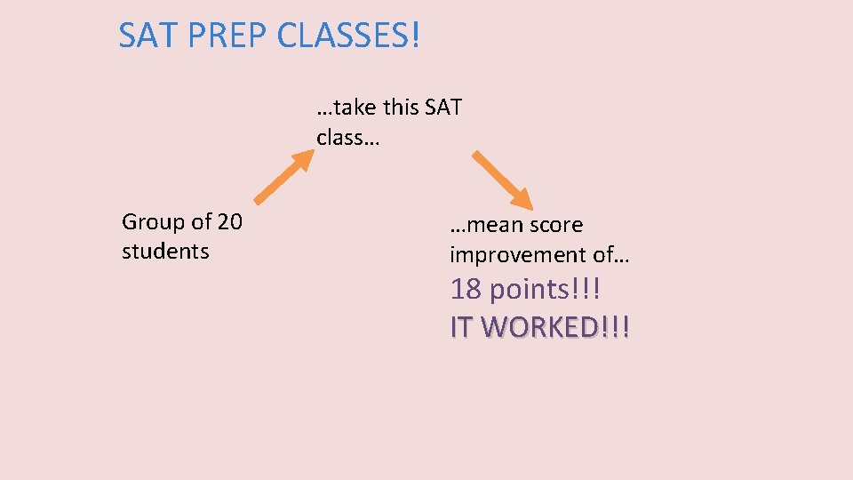 SAT PREP CLASSES! …take this SAT class… Group of 20 students …mean score improvement SAT PREP CLASSES! …take this SAT class… Group of 20 students …mean score improvement